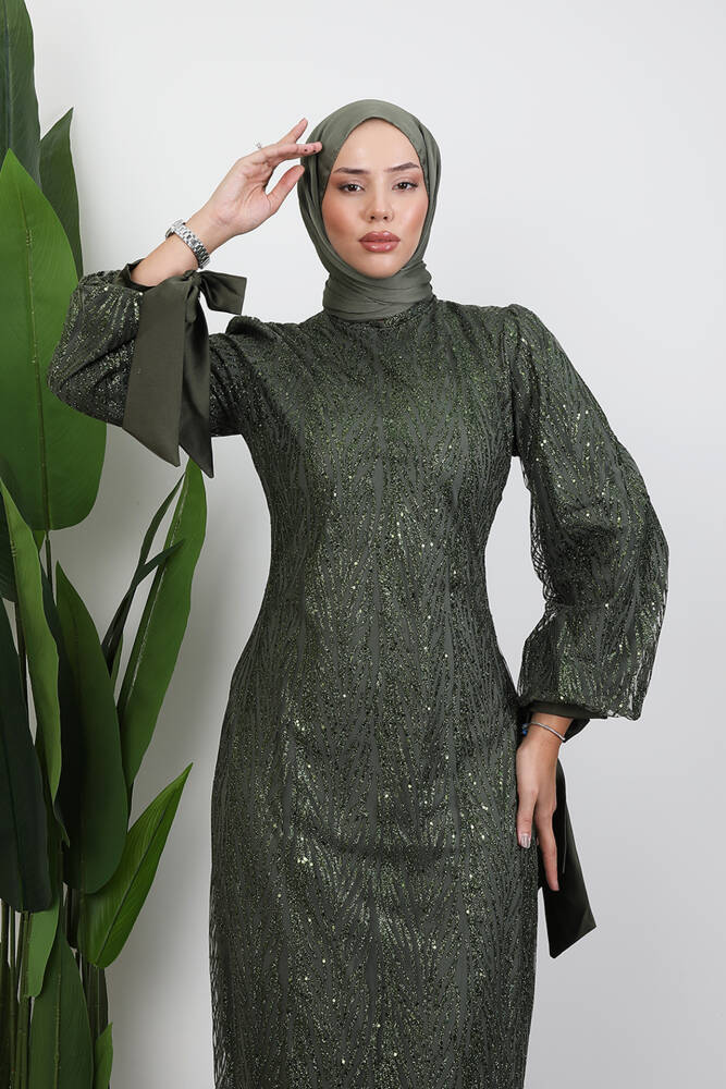 Dicle Tesettür Elbise Haki - LAMİAGİYİM