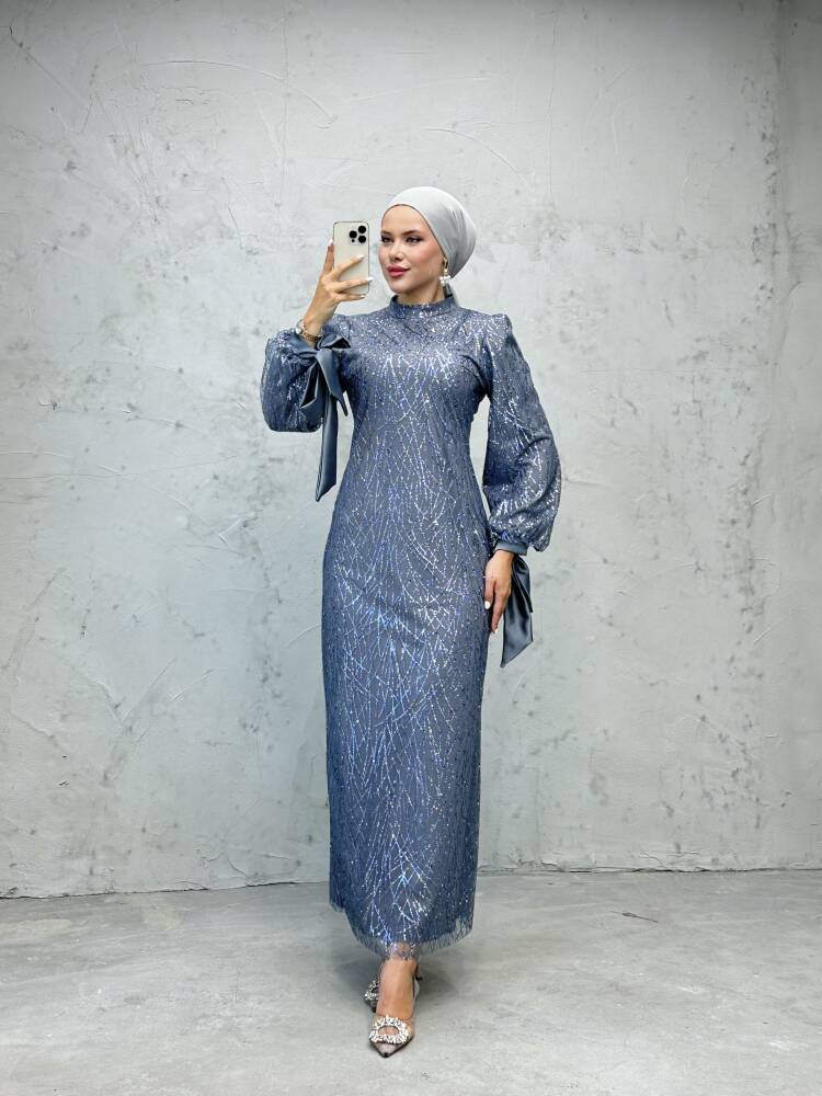 Dicle Tesettür Elbise Koyu Gri 