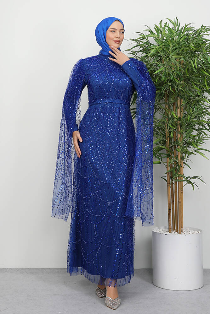 Duru Taşlı Abiye Gece Mavi - LAMİAGİYİM