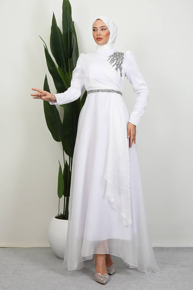 Eliza Tesettür Abiye Beyaz 