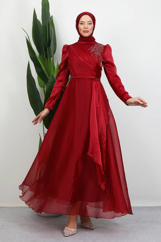 Eliza Tesettür Abiye Bordo 