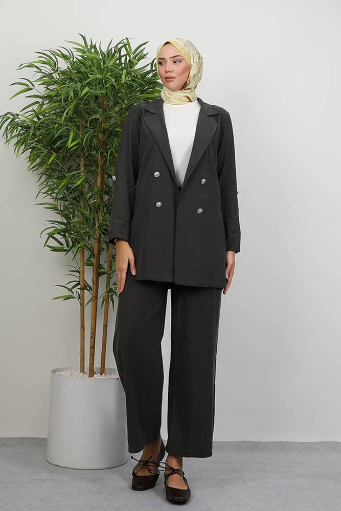 Elvin Pantolonlu Takım Füme - LAMİAGİYİM