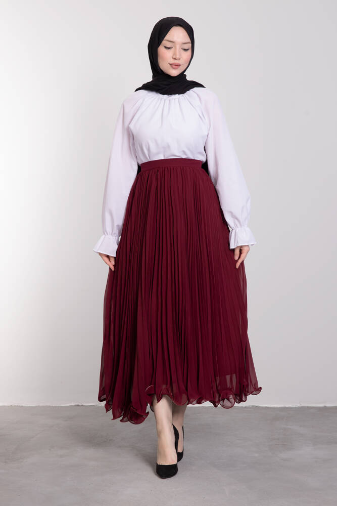 Eyfel Pileli Etek Bordo - LAMİAGİYİM