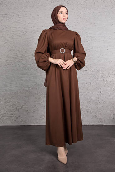 Feyza Tesettür Elbise Kahve 