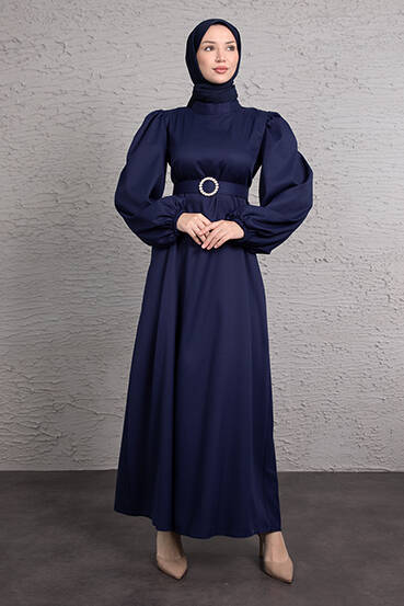 Feyza Tesettür Elbise Lacivert 