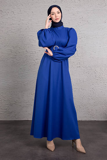 Feyza Tesettür Elbise Saks 