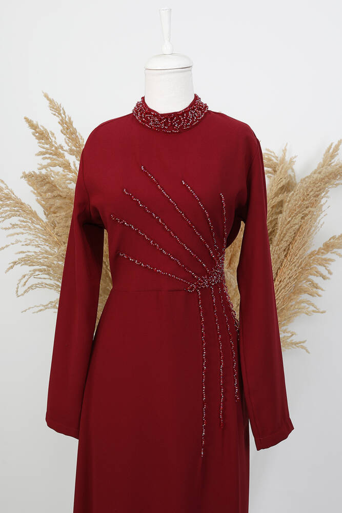 Gaye Taşlı Elbise Bordo - LAMİAGİYİM