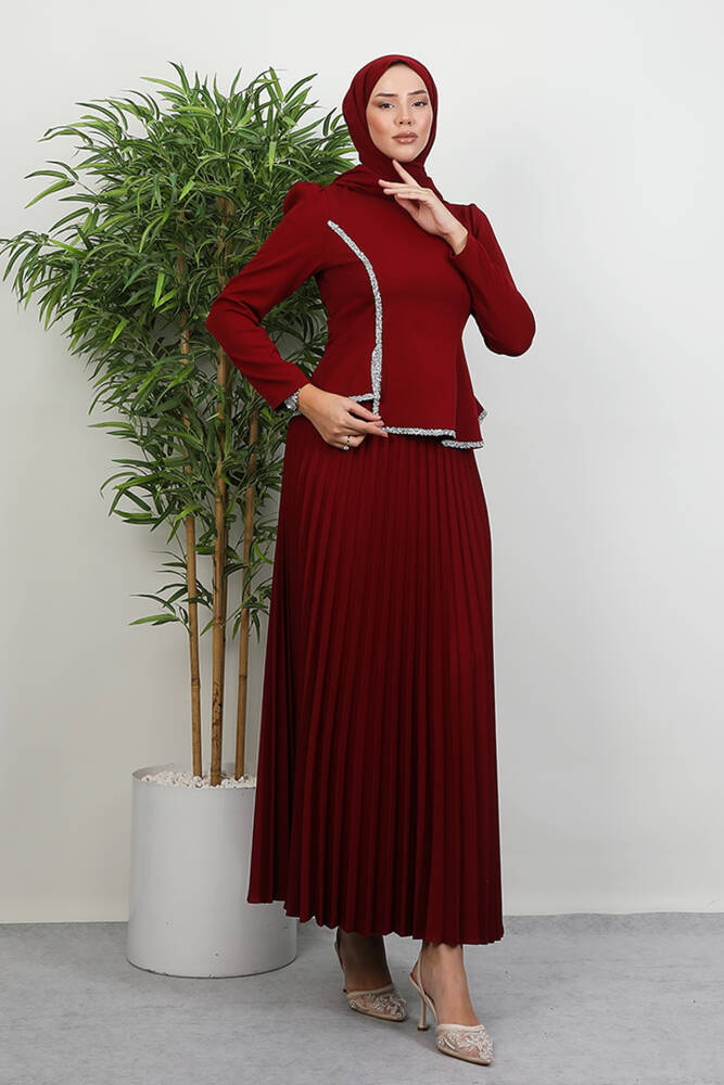 Gül Hanım Etekli Takım Bordo - LAMİAGİYİM