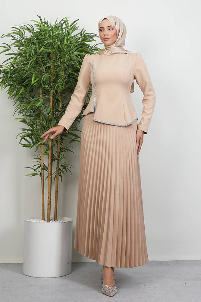 Gül Hanım Etekli Takım Krem - LAMİAGİYİM