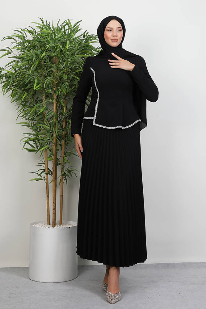 Gül Hanım Etekli Takım Siyah - LAMİAGİYİM