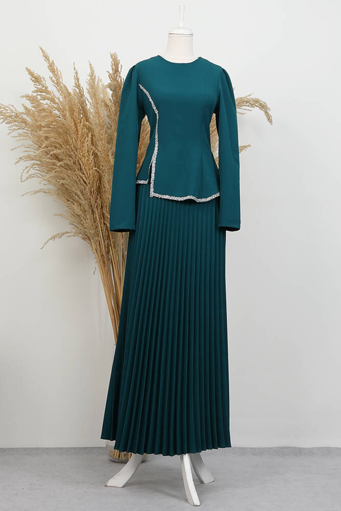 Gül Hanım Etekli Takım Zümrüt - LAMİAGİYİM