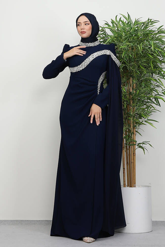 Hanzade Krep Abiye Lacivert - LAMİAGİYİM