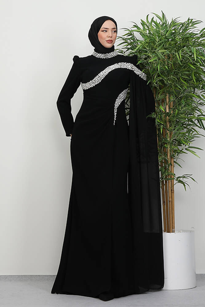 Hanzade Krep Abiye Siyah - LAMİAGİYİM