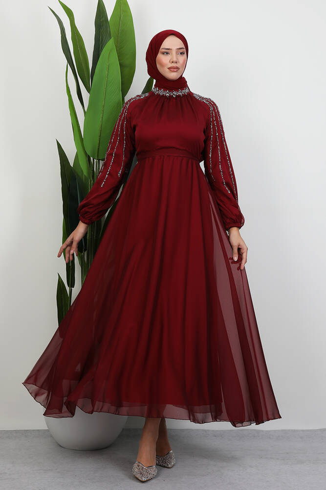 Helen Taşlı Janjan Elbise Bordo - LAMİAGİYİM