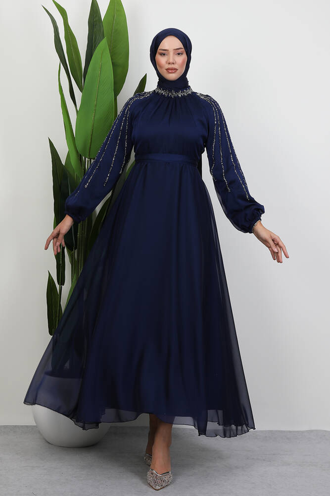 Helen Taşlı Janjan Elbise Lacivert - LAMİAGİYİM