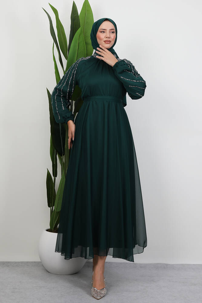 Helen Taşlı Janjan Elbise Zümrüt - LAMİAGİYİM