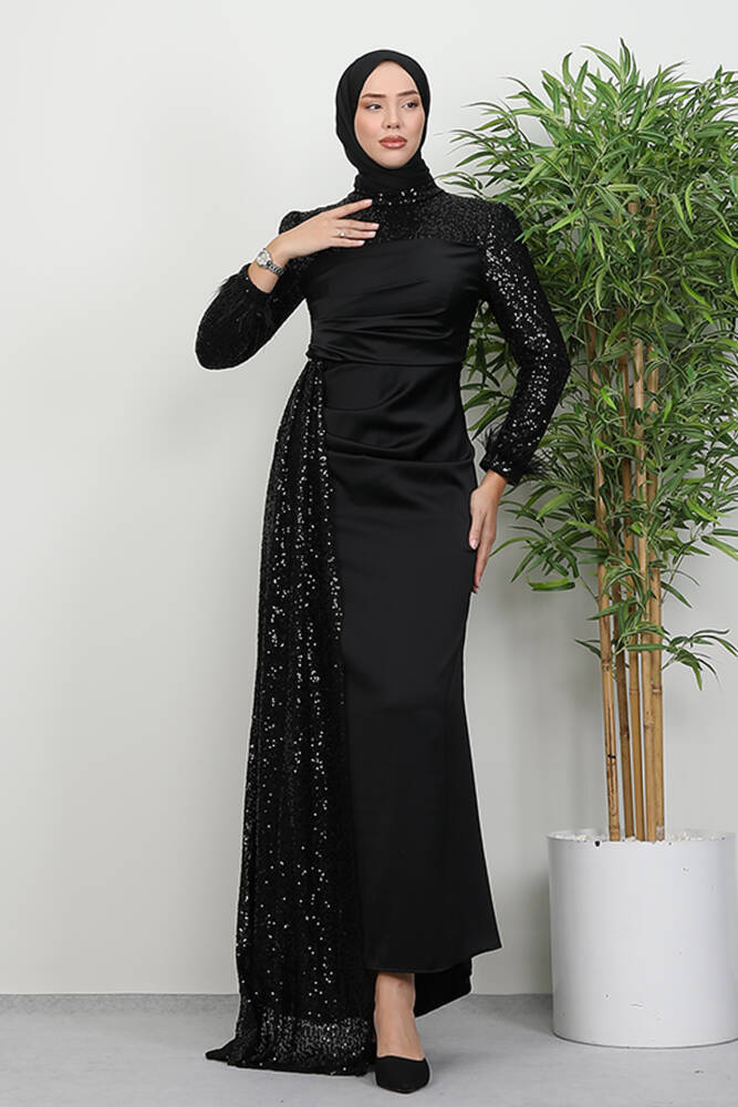 Helin Saten Abiye Siyah - LAMİAGİYİM