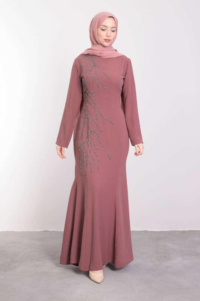 Hiranur Tesettür Elbise Gül Kurusu - LAMİAGİYİM