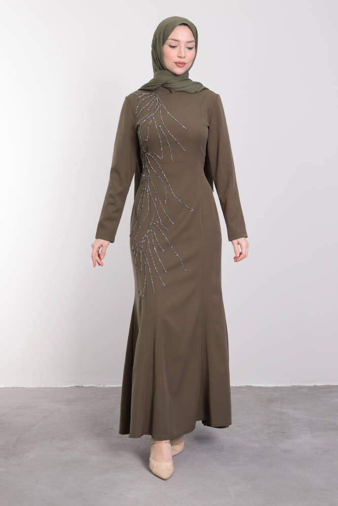Hiranur Tesettür Elbise Haki - LAMİAGİYİM