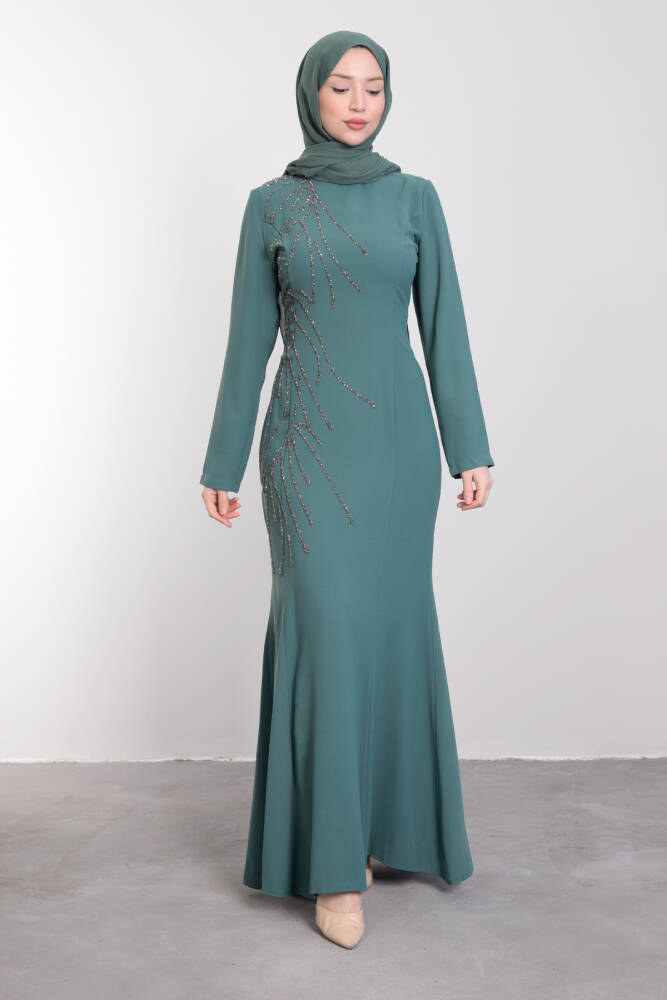 Hiranur Tesettür Elbise Koyu Mint - LAMİAGİYİM