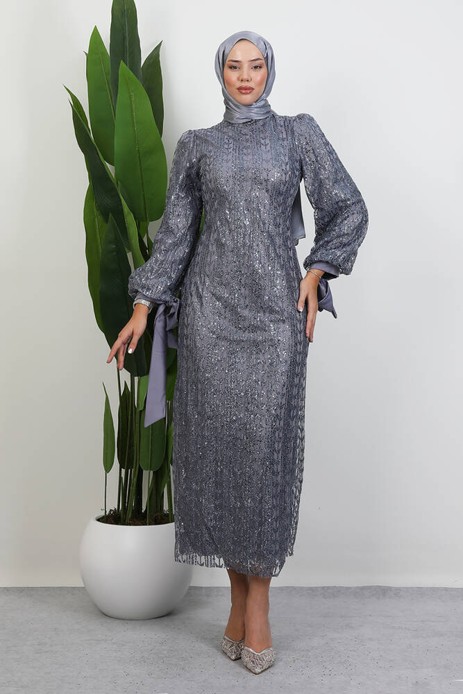 İnci Tesettür Abiye Koyu Gri 