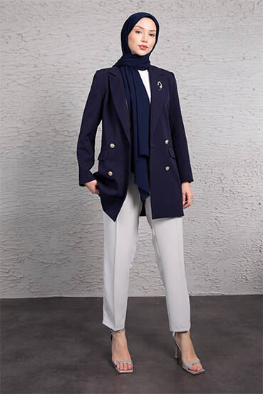 Kelebek Broş Detay Ceket Lacivert - LAMİAGİYİM