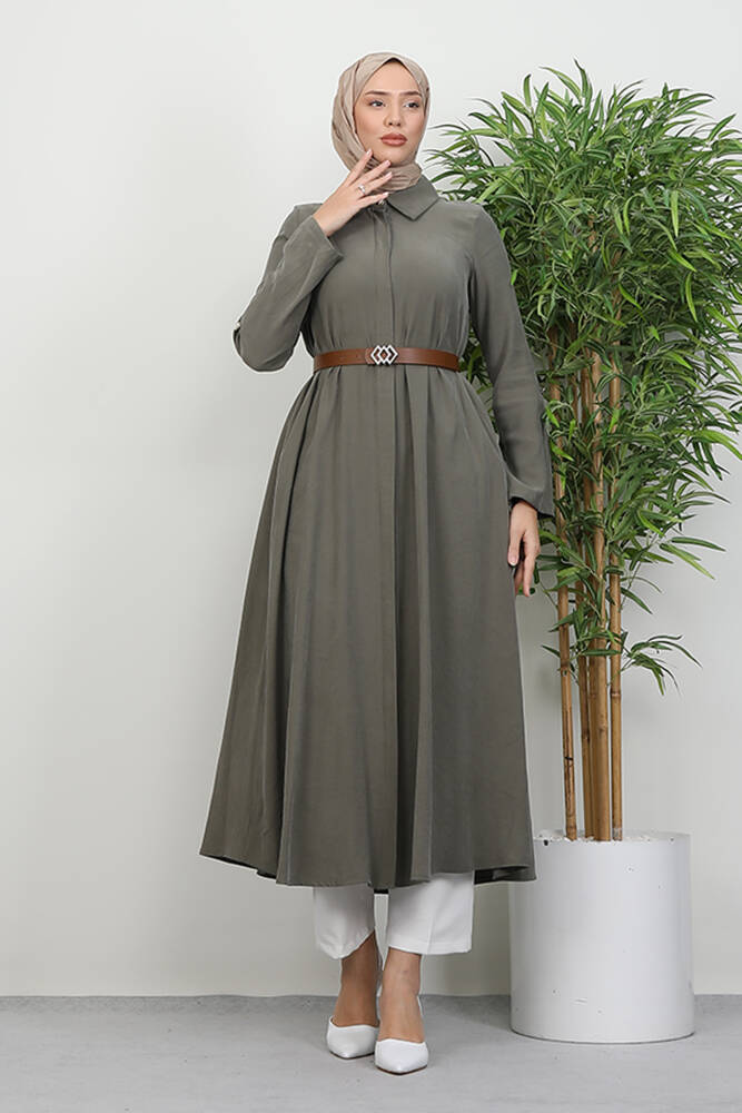 Kemerli Gömlek Tunik Açık Haki - LAMİAGİYİM