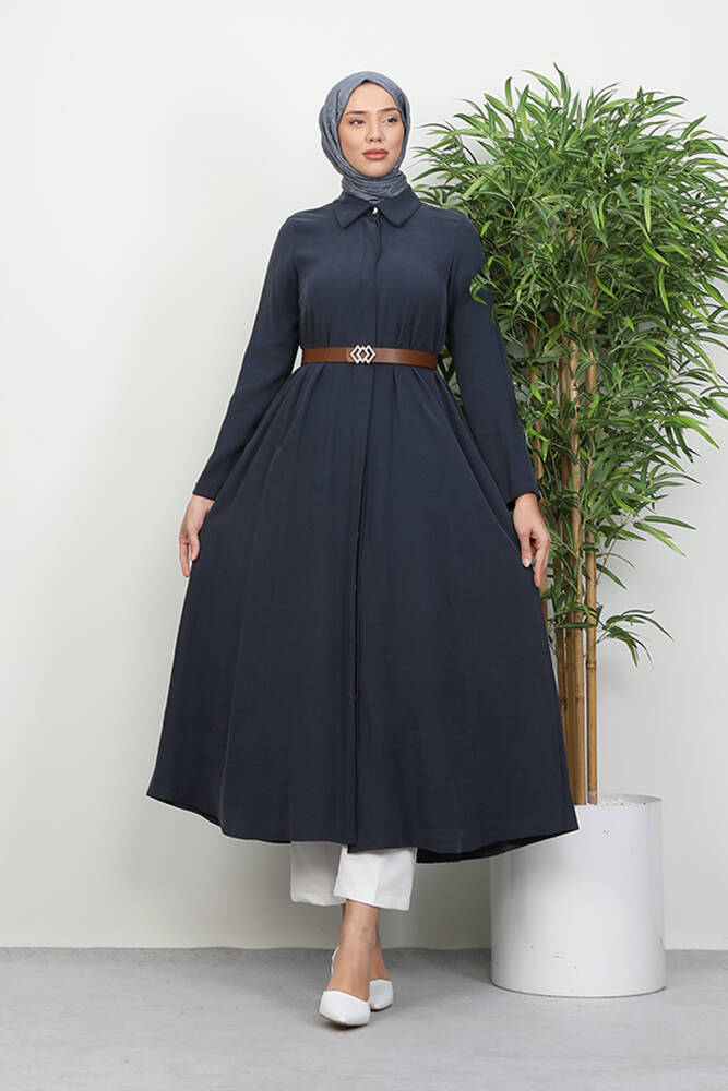 Kemerli Gömlek Tunik Koyu Gri - LAMİAGİYİM