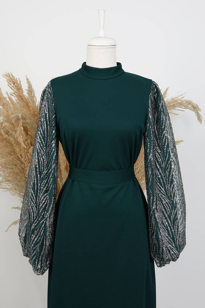 Kol Detay Gülşah Elbise Zümrüt - LAMİAGİYİM