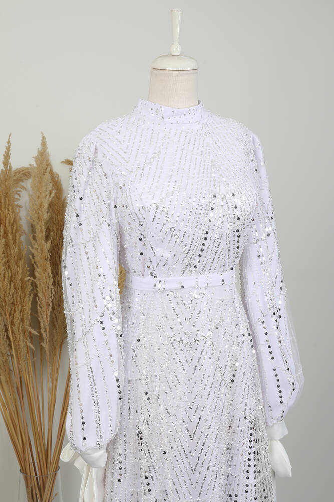 Kol Ucu Saten Abiye Beyaz 