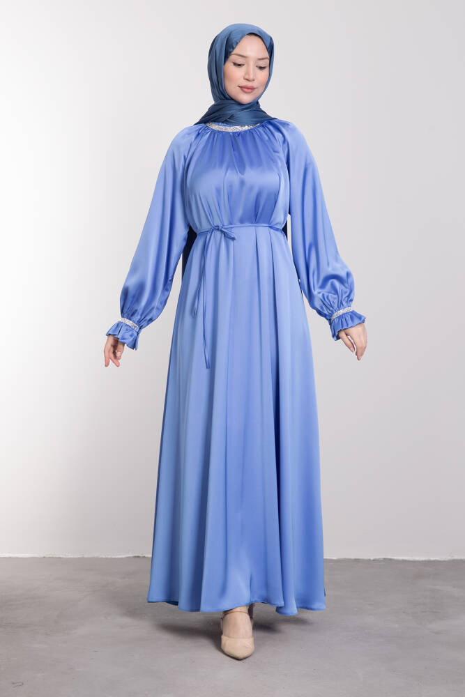 Kristal Taş İşlemeli Elbise Mavi - LAMİAGİYİM