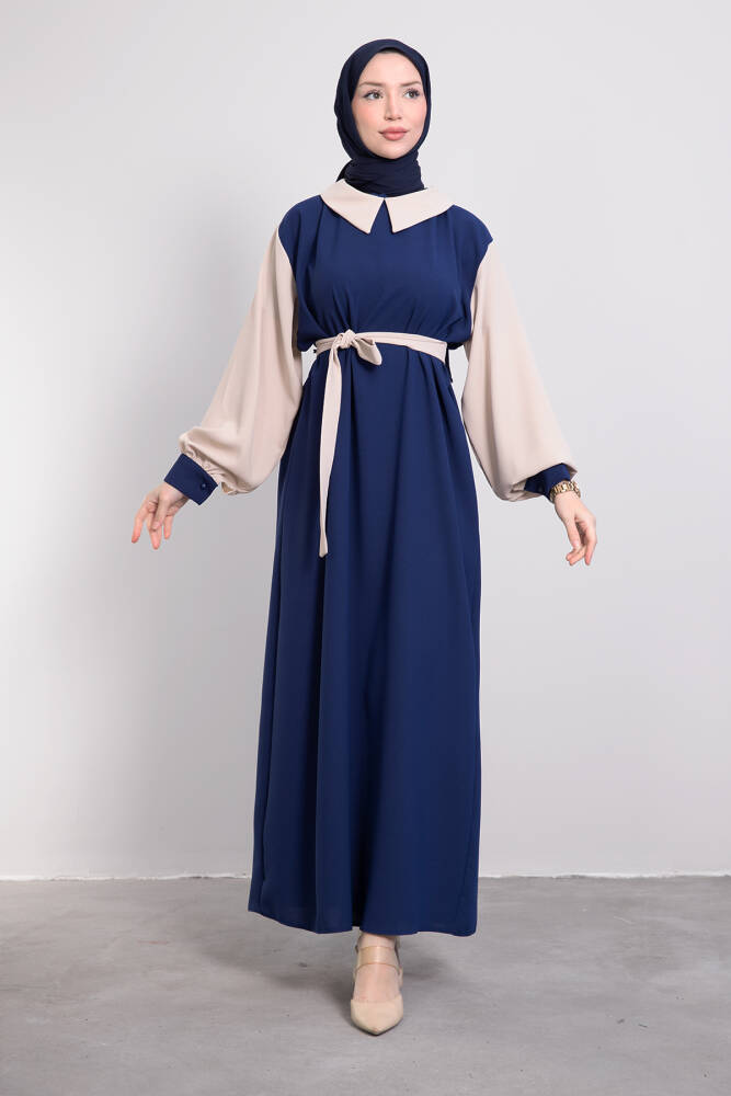 Kübra Tesettür Elbise Krem - LAMİAGİYİM