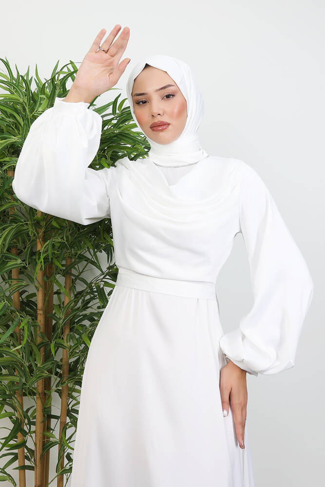 Kuyruklu Degaje Elbise Beyaz 