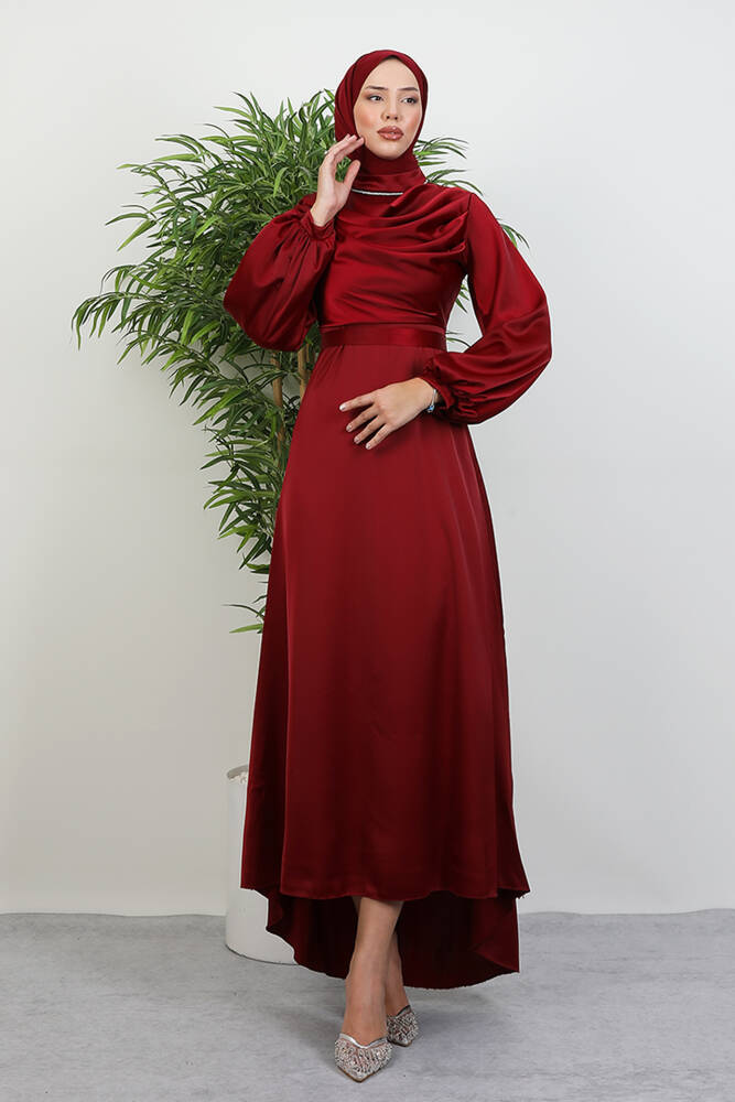 Kuyruklu Degaje Elbise Bordo - LAMİAGİYİM