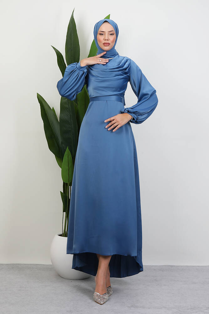 Kuyruklu Degaje Elbise İndigo 