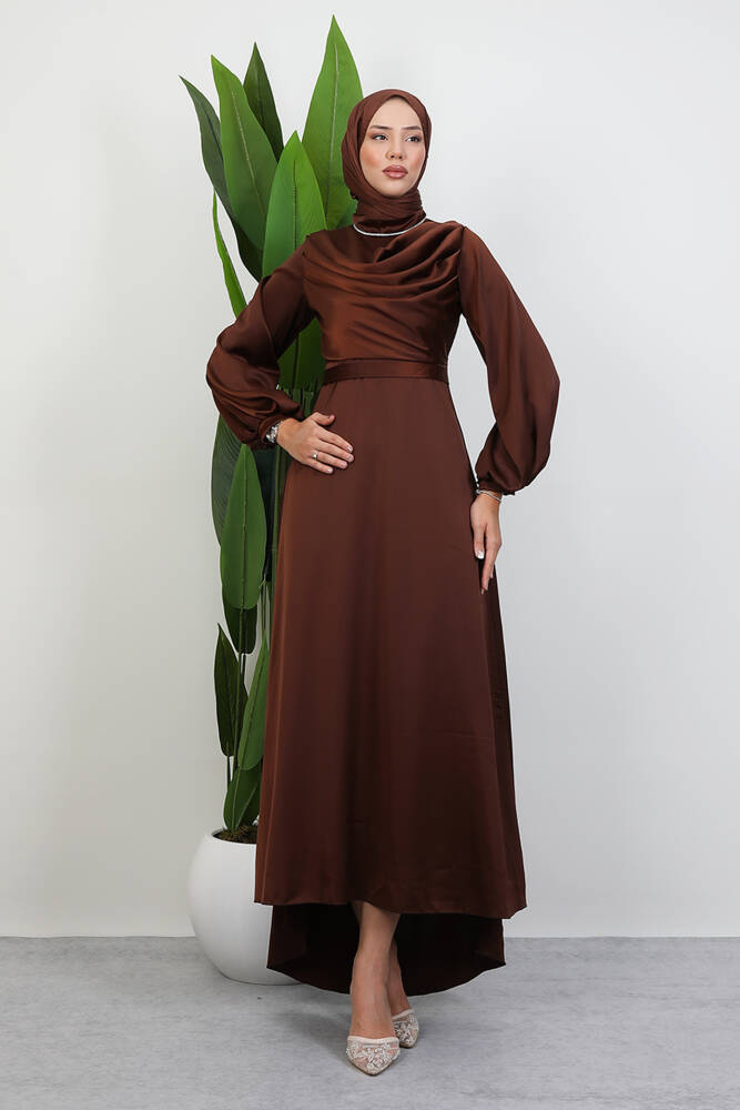 Kuyruklu Degaje Elbise Kahve 