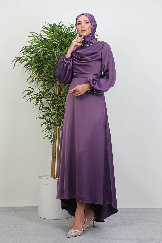 Kuyruklu Degaje Elbise Koyu Lila 