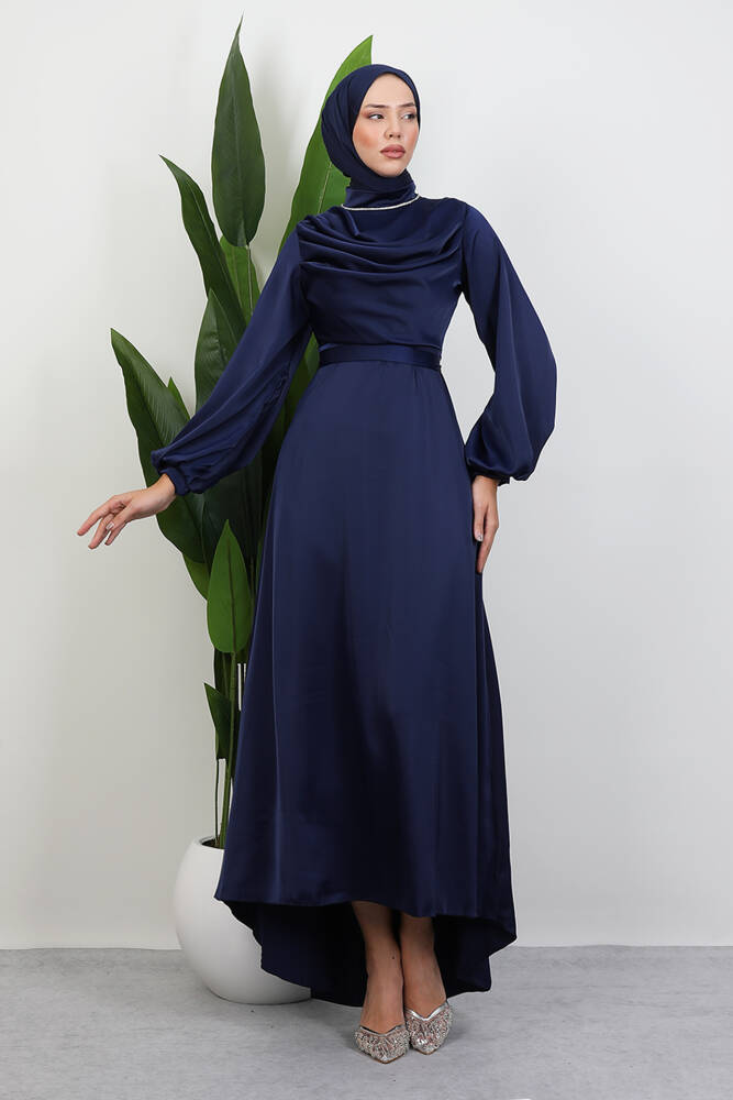 Kuyruklu Degaje Elbise Lacivert 