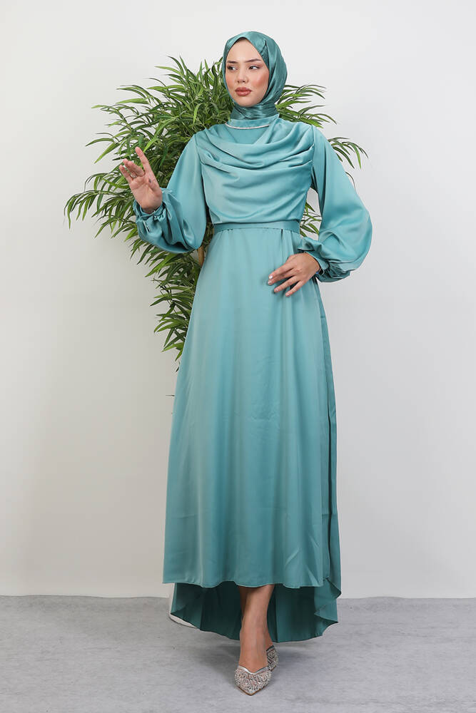 Kuyruklu Degaje Elbise Mint 