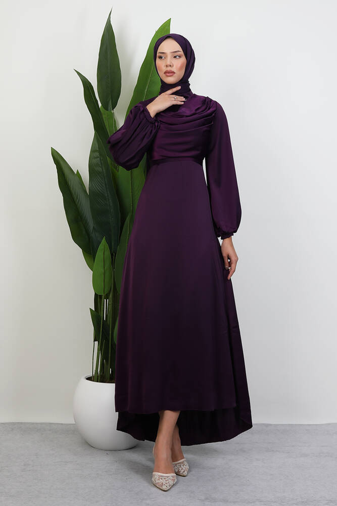 Kuyruklu Degaje Elbise Mor 