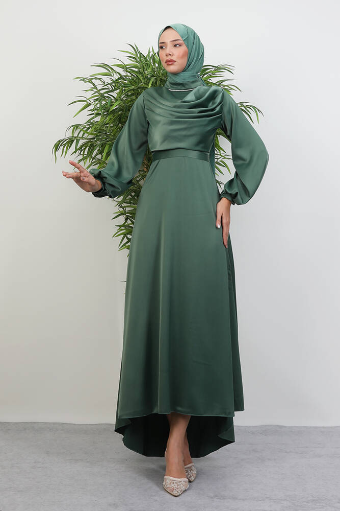 Kuyruklu Degaje Elbise Soft Yeşil 