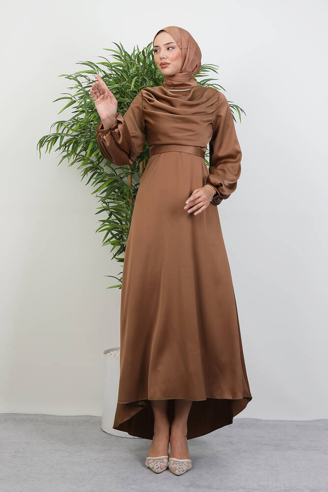 Kuyruklu Degaje Elbise Sütlükahve 