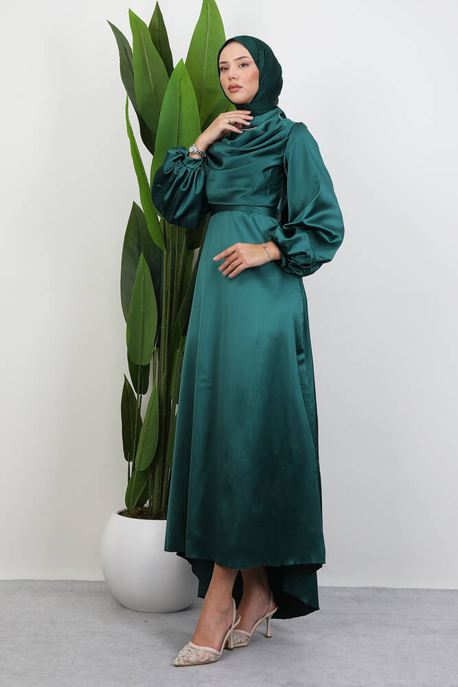 Kuyruklu Degaje Elbise Zümrüt 