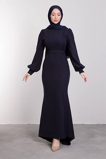 Lavin Krep Elbise Koyu Lacivert - LAMİAGİYİM