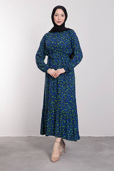 Leopar Desenli Pamuklu Elbise Lacivert - LAMİAGİYİM