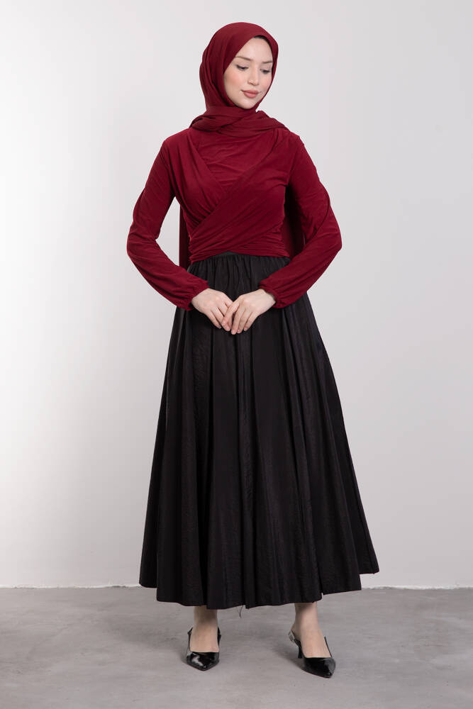 Likralı Çapraz Bluz Bordo - LAMİAGİYİM