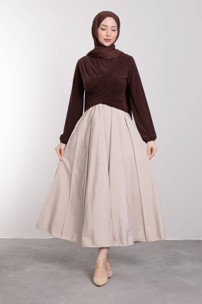 Likralı Çapraz Bluz Kahverengi - LAMİAGİYİM