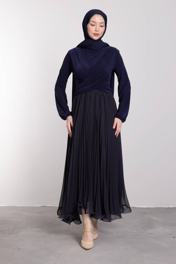 Likralı Çapraz Bluz Lacivert - LAMİAGİYİM