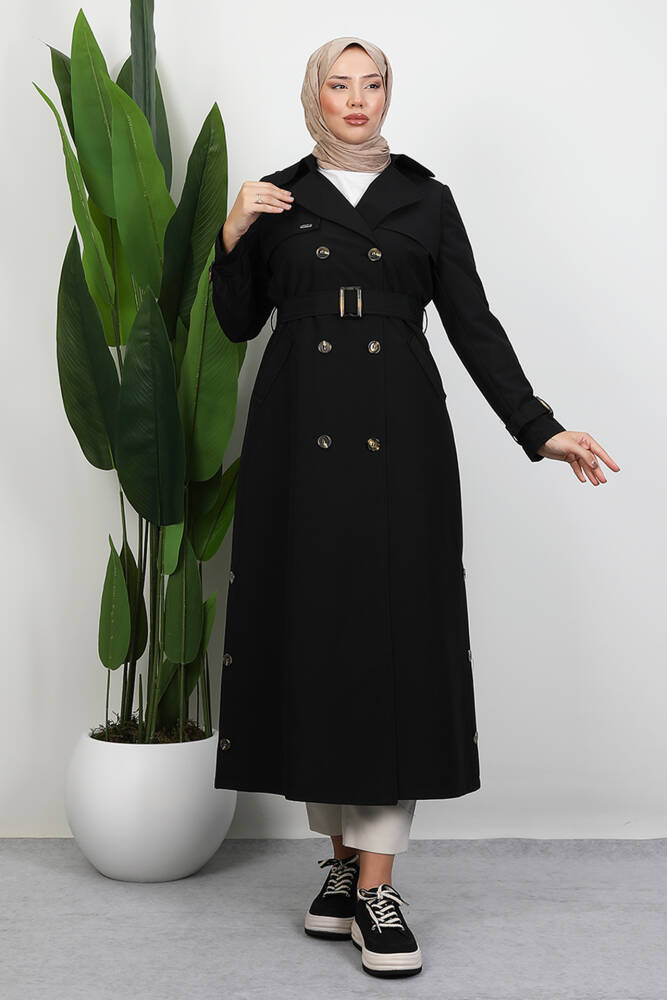 Liza Düğmeli Trenç Siyah - LAMİAGİYİM