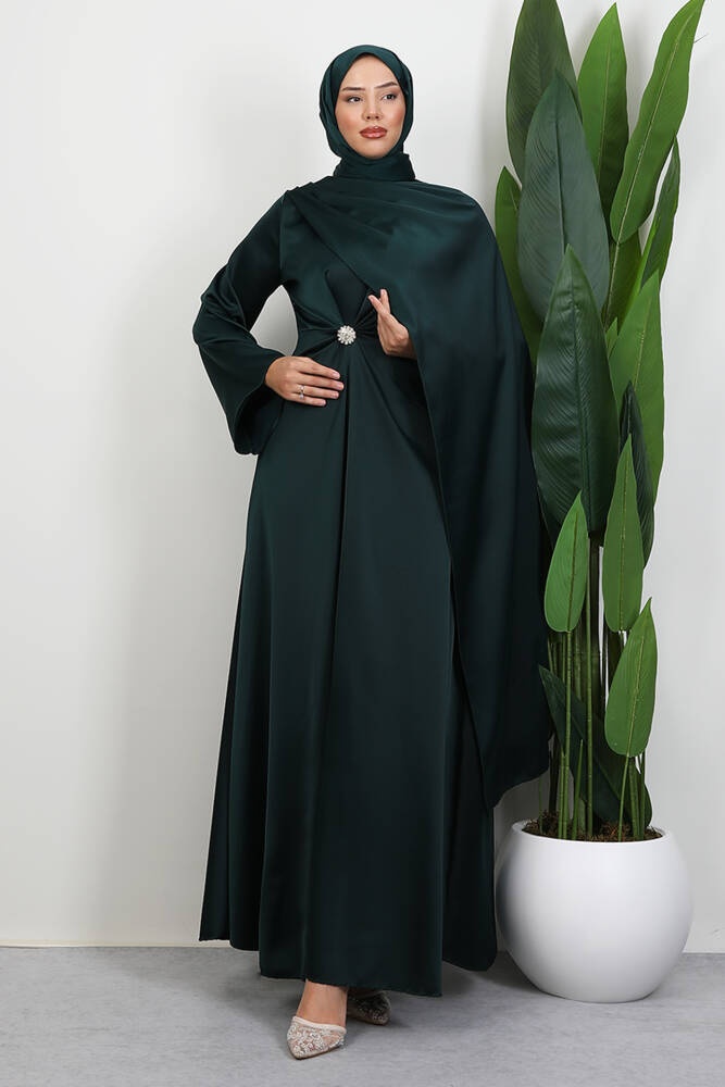 Medusa Saten Abiye Koyu Yeşil - LAMİAGİYİM